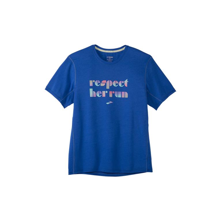 Brooks Empower Her Distance Graphic Mens Short Sleeve Running Shirt - Bluetiful/Respect Her Run - In